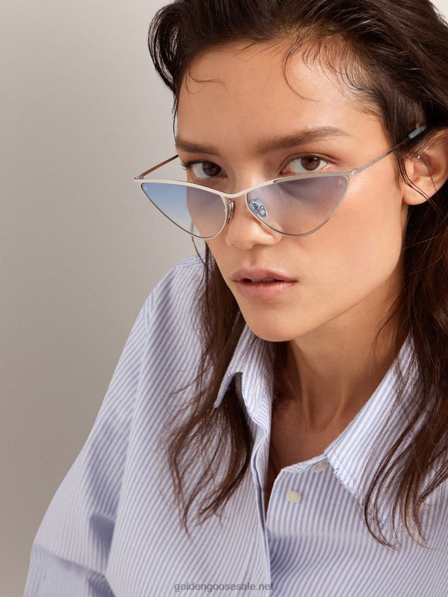 Cat eye-style Sunframe Scarlett with silver frame and blue lenses FN20N311 Women Golden Goose