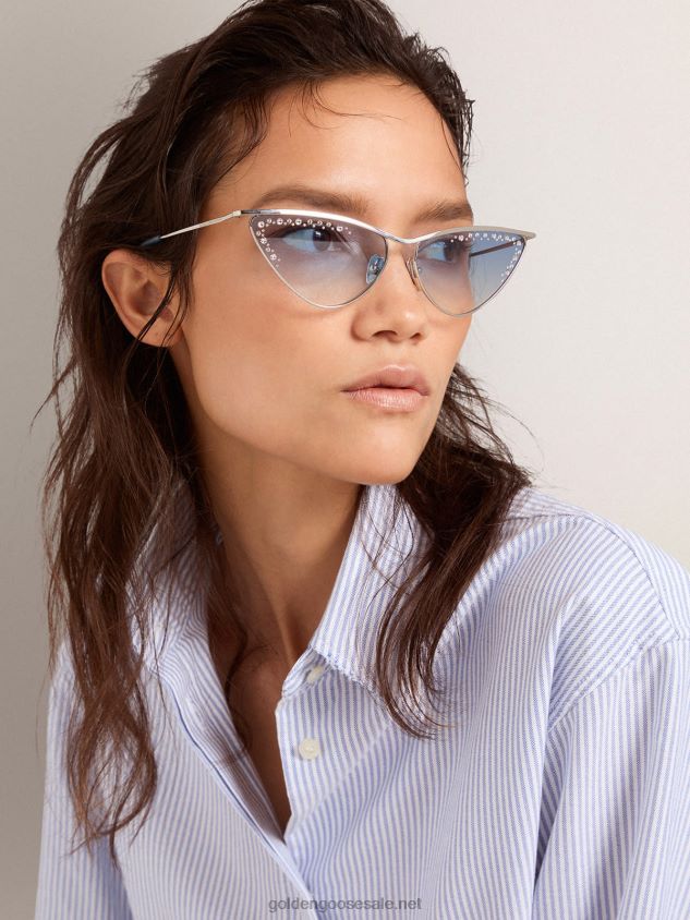Cat eye-style Sunframe Scarlett with silver frame and crystals FN20N312 Women Golden Goose