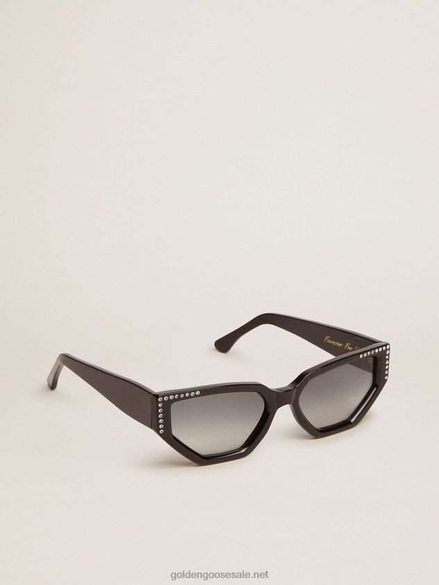 Rectangular-style Sunframe Jackie with black frame and tiny crystals FN20N333 Women Golden Goose