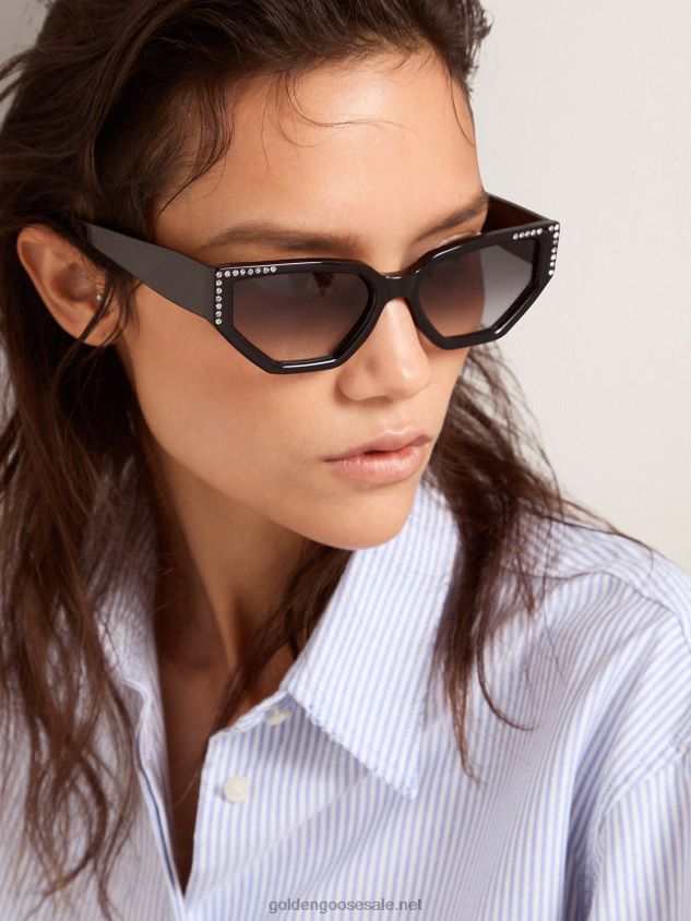 Rectangular-style Sunframe Jackie with black frame and tiny crystals FN20N333 Women Golden Goose