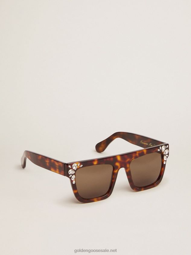 Square-style Sunframe Jamie with Havana brown frame and teardrop crystals FN20N345 Women Golden Goose