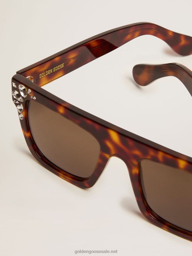 Square-style Sunframe Jamie with Havana brown frame and teardrop crystals FN20N345 Women Golden Goose