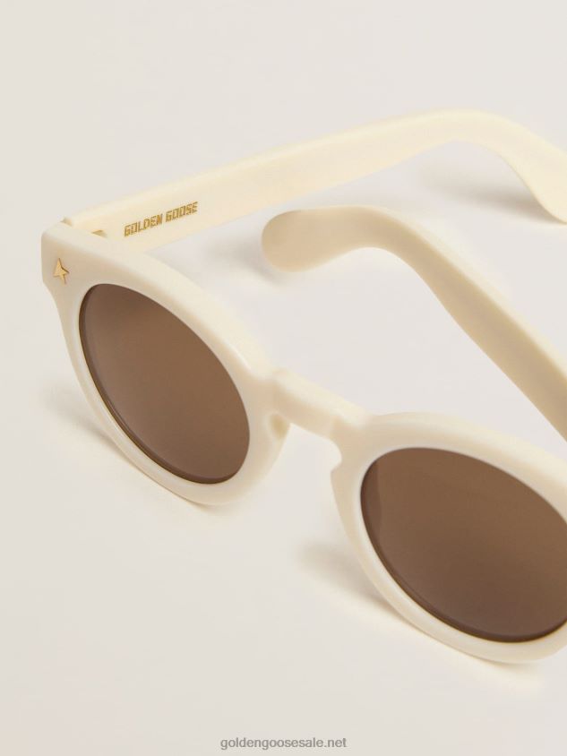Sunframe Cameron Panthos style with white frame and gold details FN20N350 Women Golden Goose