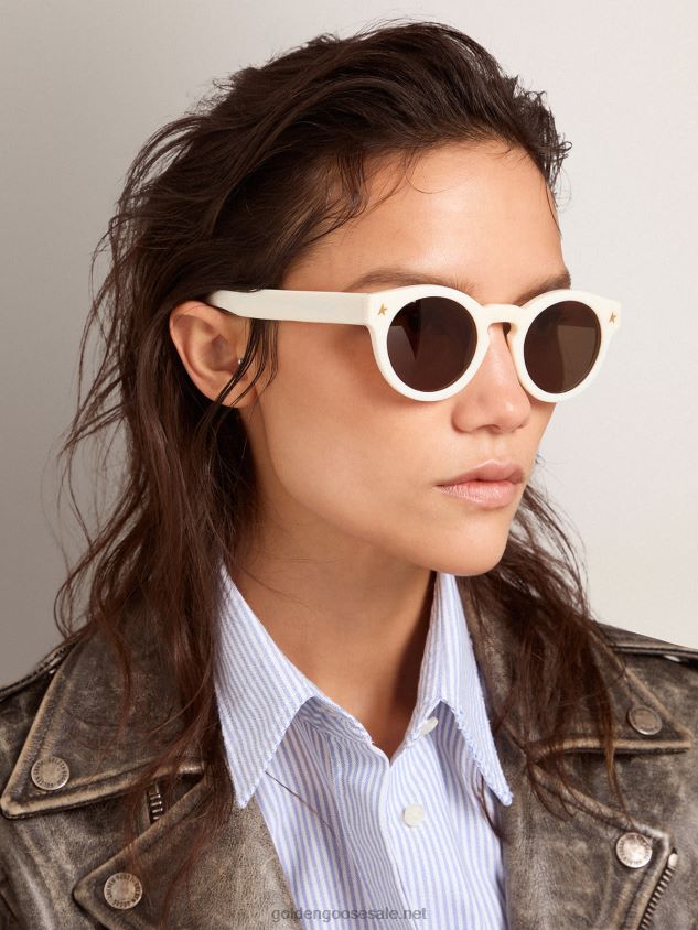 Sunframe Cameron Panthos style with white frame and gold details FN20N350 Women Golden Goose