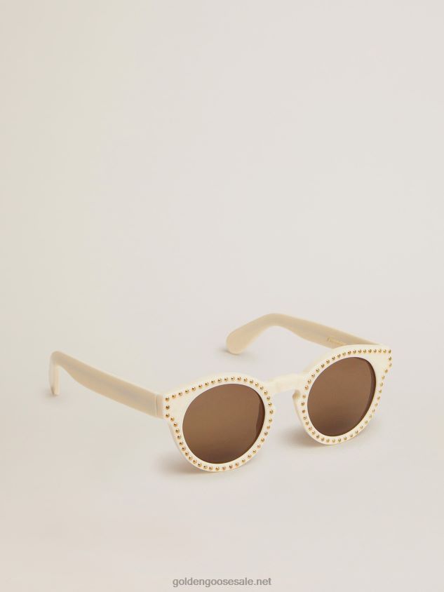 Sunframe Cameron Panthos style with white frame golden studs and gold details FN20N331 Women Golden Goose