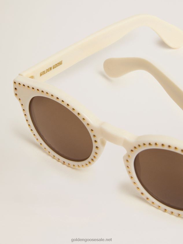 Sunframe Cameron Panthos style with white frame golden studs and gold details FN20N331 Women Golden Goose