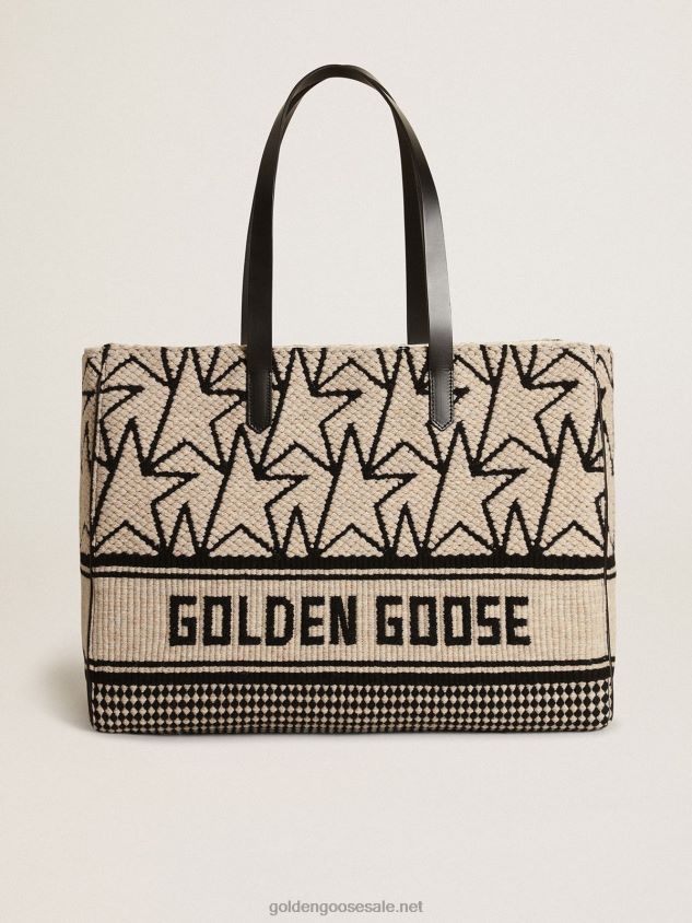 East-West California Bag in milk-white jacquard wool with contrasting black monograms FN20N461 Women Golden Goose