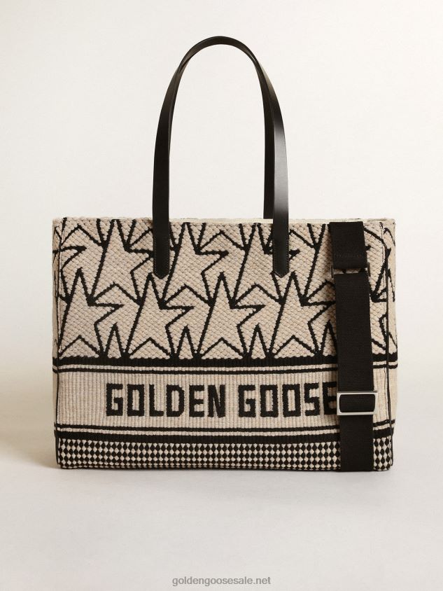 East-West California Bag in milk-white jacquard wool with contrasting black monograms FN20N461 Women Golden Goose