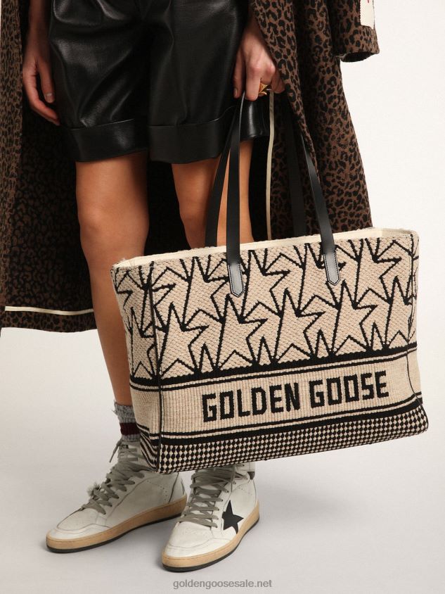 East-West California Bag in milk-white jacquard wool with contrasting black monograms FN20N461 Women Golden Goose