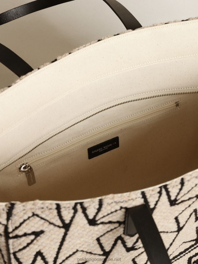 East-West California Bag in milk-white jacquard wool with contrasting black monograms FN20N461 Women Golden Goose