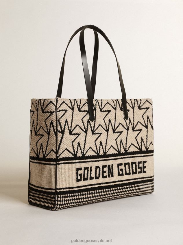 East-West California Bag in milk-white jacquard wool with contrasting black monograms FN20N461 Women Golden Goose