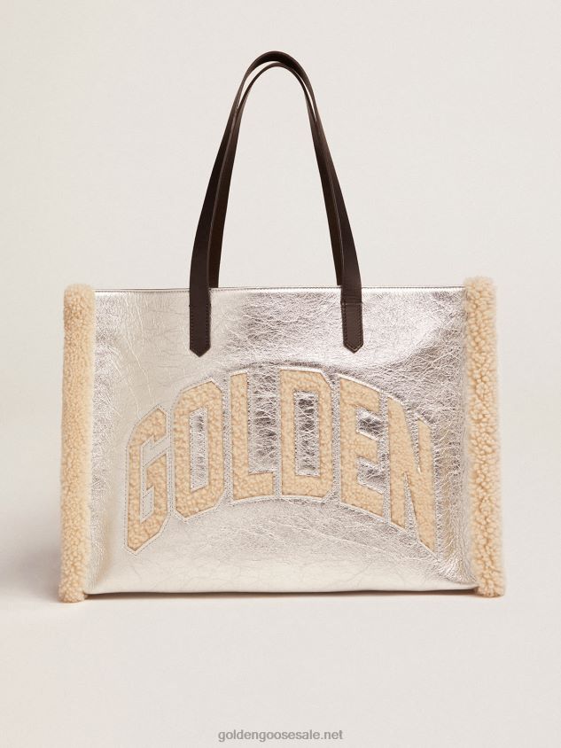 East-West California Bag in silver laminated leather with merino wool inserts FN20N489 Women Golden Goose