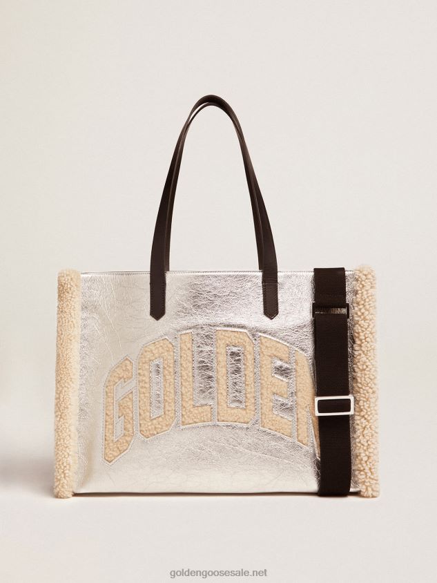 East-West California Bag in silver laminated leather with merino wool inserts FN20N489 Women Golden Goose