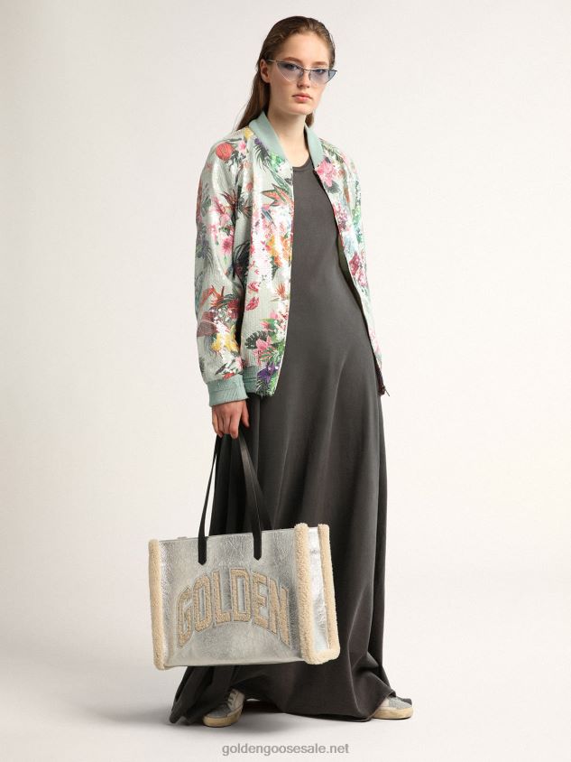 East-West California Bag in silver laminated leather with merino wool inserts FN20N489 Women Golden Goose