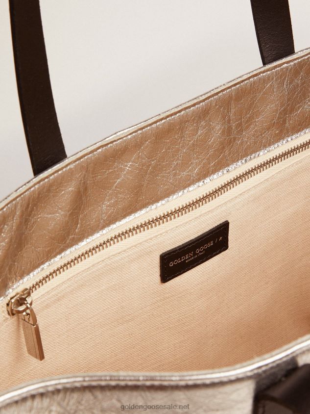 East-West California Bag in silver laminated leather with merino wool inserts FN20N489 Women Golden Goose