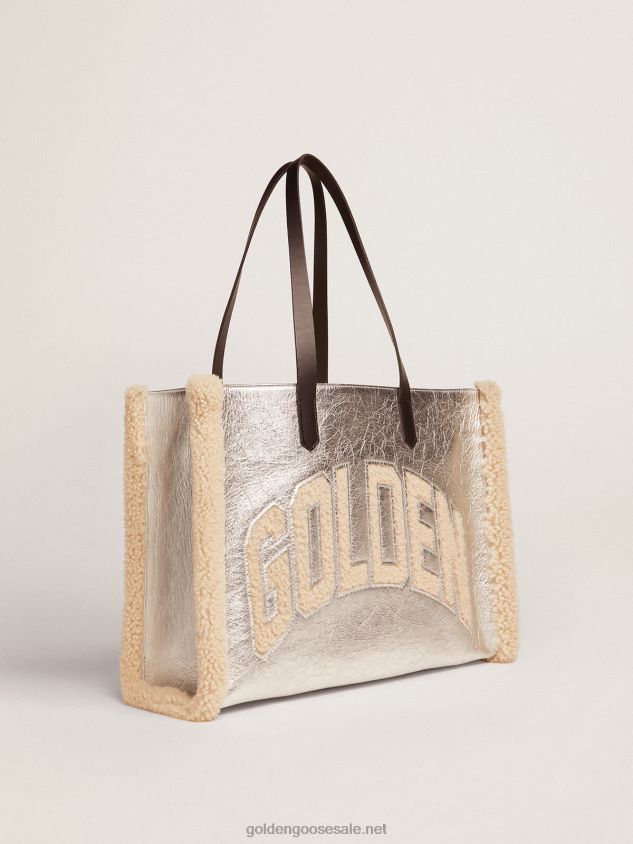 East-West California Bag in silver laminated leather with merino wool inserts FN20N489 Women Golden Goose
