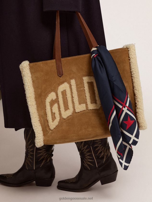 East-West California Bag in suede leather with shearling FN20N493 Women Golden Goose