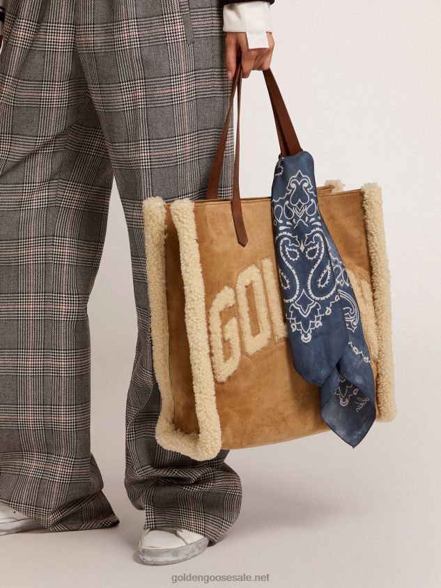 North-South California Bag in suede leather with shearling FN20N478 Women Golden Goose