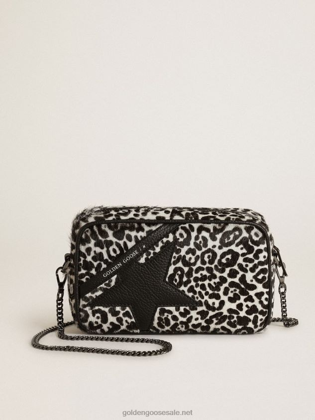 Mini Star Bag in black and white leopard-print pony skin with black leather star FN20N459 Women Golden Goose