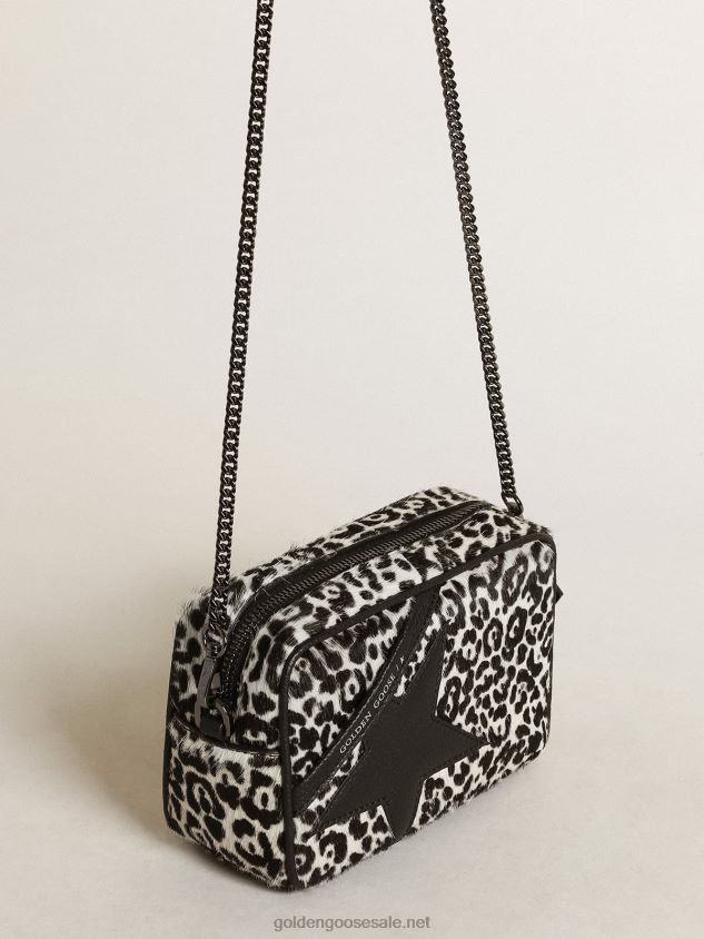 Mini Star Bag in black and white leopard-print pony skin with black leather star FN20N459 Women Golden Goose
