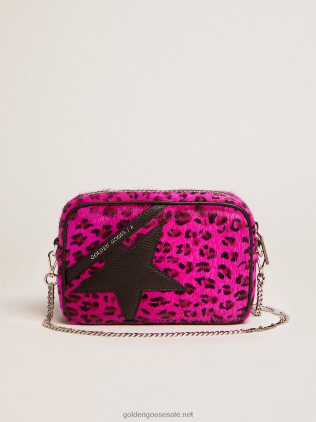 Mini Star Bag in fuchsia leopard-print pony skin with black leather star FN20N495 Women Golden Goose