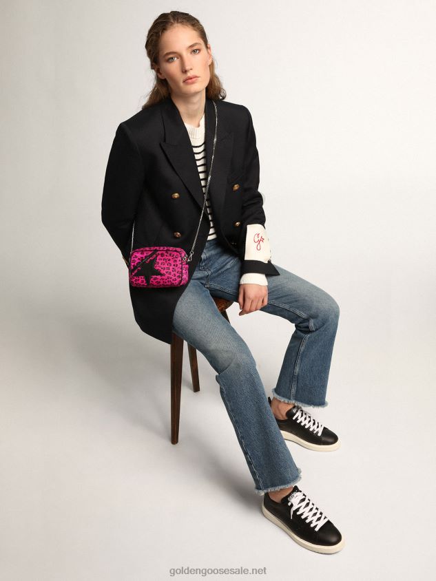 Mini Star Bag in fuchsia leopard-print pony skin with black leather star FN20N495 Women Golden Goose