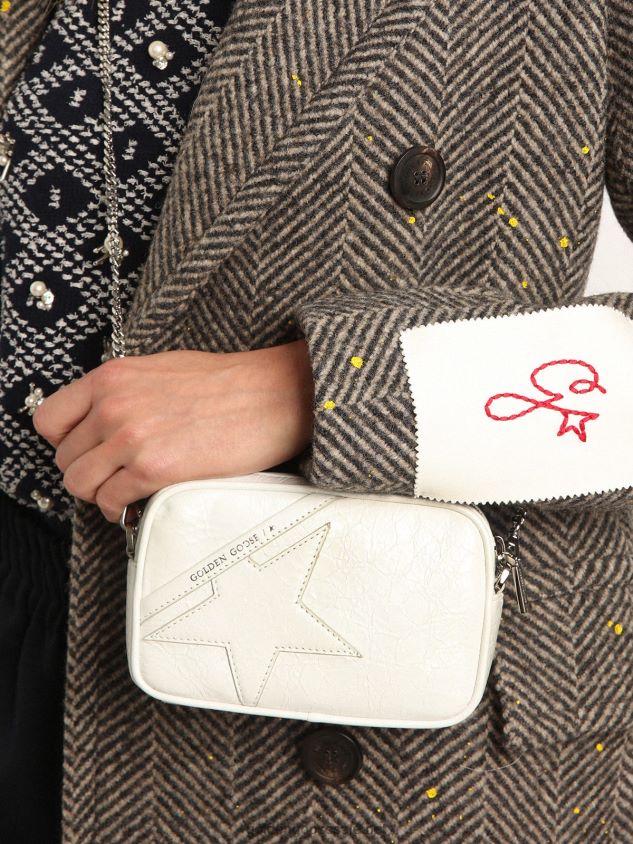 Mini Star Bag in glossy white leather with tone-on-tone star FN20N445 Women Golden Goose