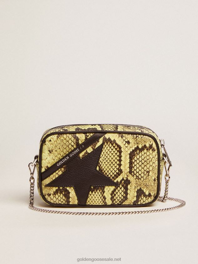 Mini Star Bag in lime-colored snake-print leather with black leather star FN20N473 Women Golden Goose
