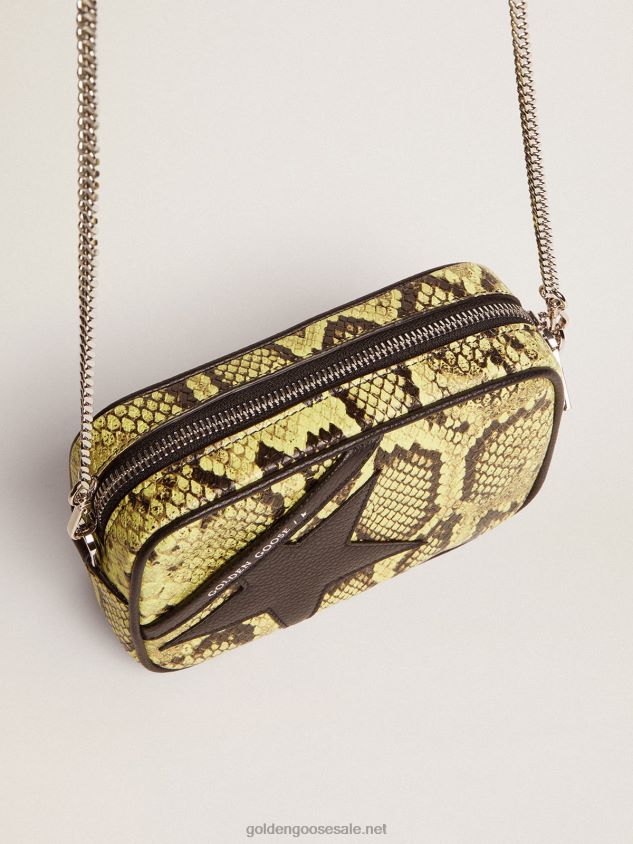 Mini Star Bag in lime-colored snake-print leather with black leather star FN20N473 Women Golden Goose