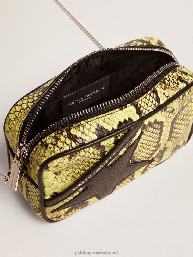 Mini Star Bag in lime-colored snake-print leather with black leather star FN20N473 Women Golden Goose