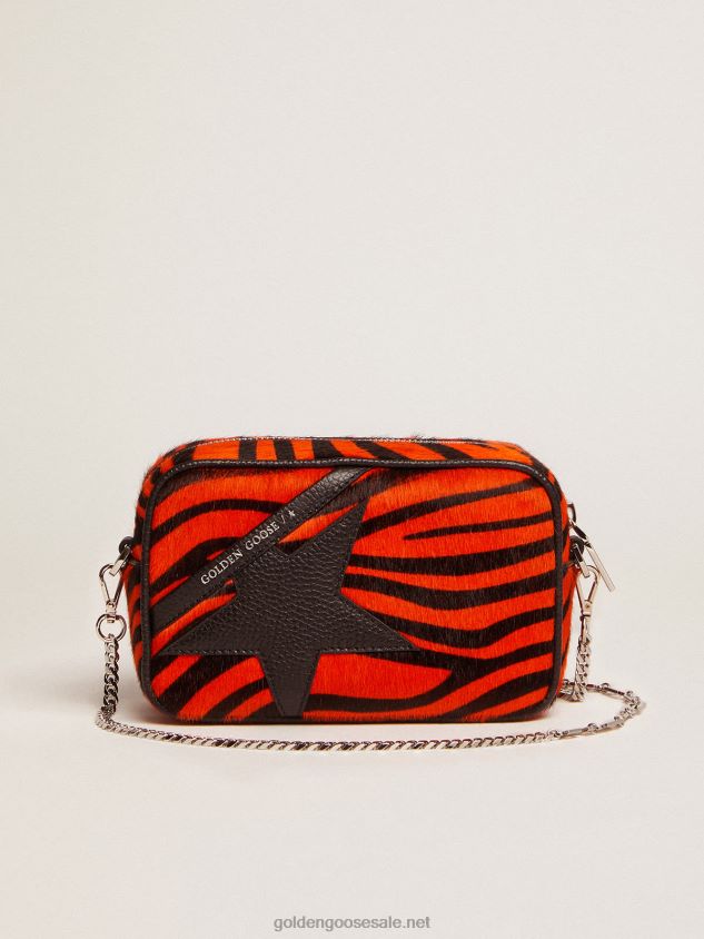 Mini Star Bag in orange tiger-print pony skin with black leather star FN20N462 Women Golden Goose