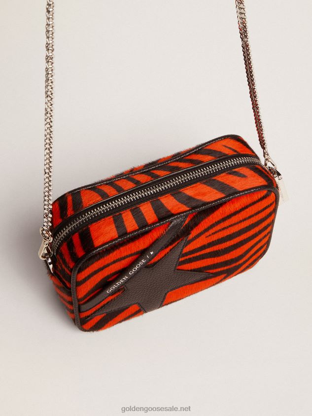 Mini Star Bag in orange tiger-print pony skin with black leather star FN20N462 Women Golden Goose