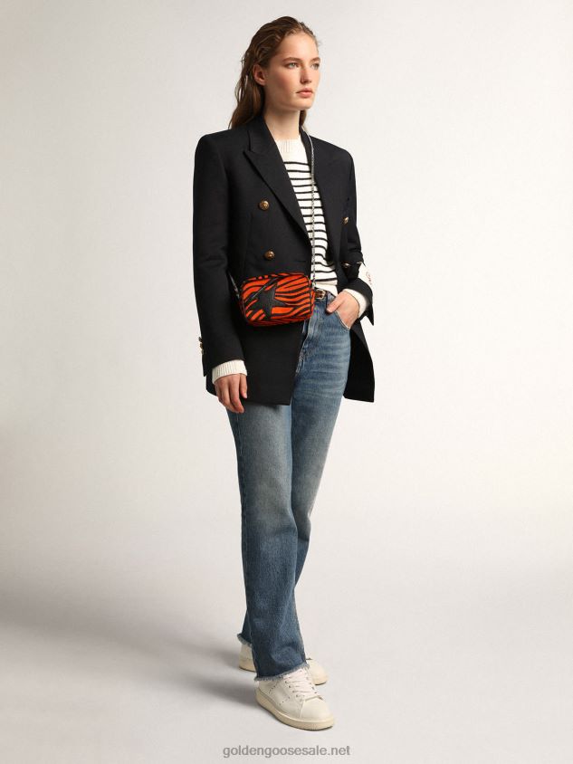 Mini Star Bag in orange tiger-print pony skin with black leather star FN20N462 Women Golden Goose