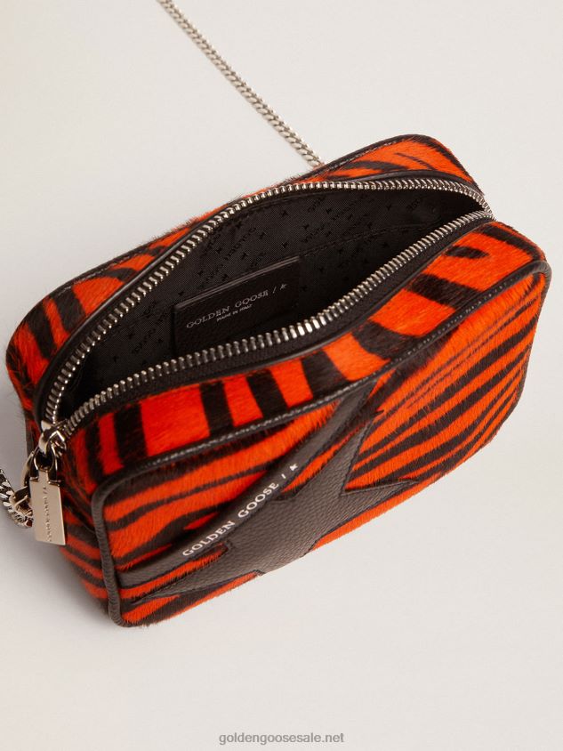 Mini Star Bag in orange tiger-print pony skin with black leather star FN20N462 Women Golden Goose