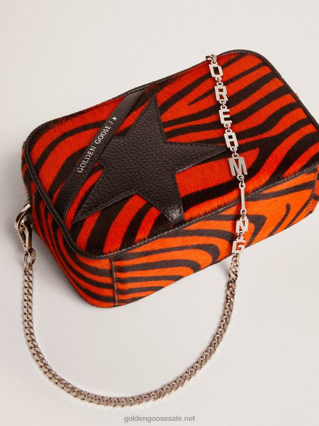 Mini Star Bag in orange tiger-print pony skin with black leather star FN20N462 Women Golden Goose