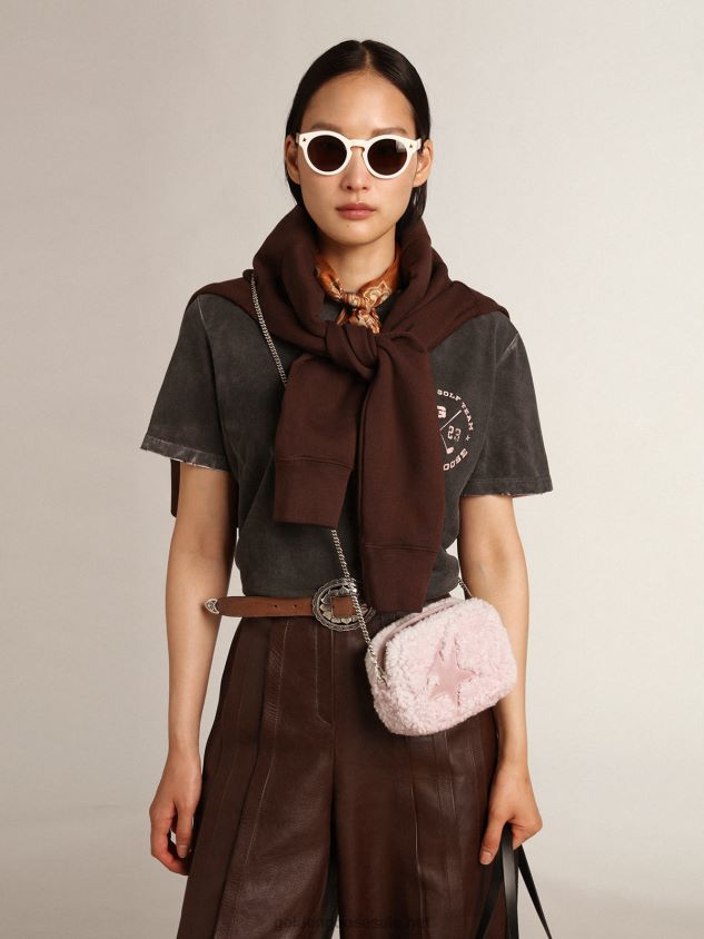 Mini Star Bag in pink shearling with suede star FN20N447 Women Golden Goose