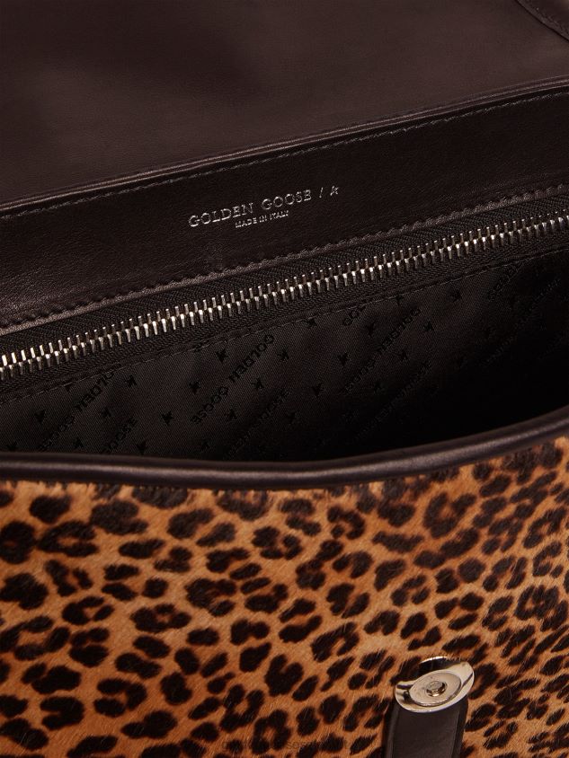 Medium Rodeo Bag in black leather and leopard-print pony skin FN20N476 Women Golden Goose