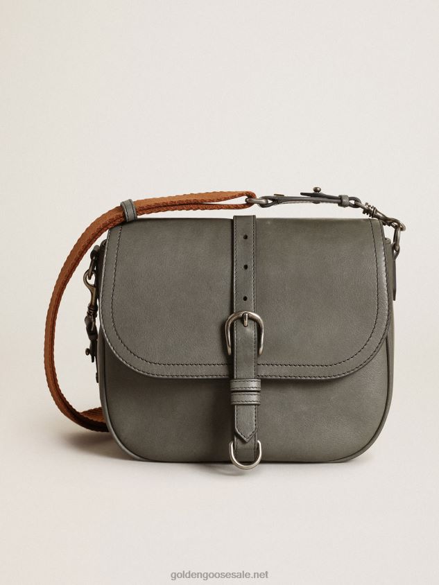 Medium Sally Bag in stone-gray leather with contrasting buckle and shoulder strap FN20N450 Women Golden Goose