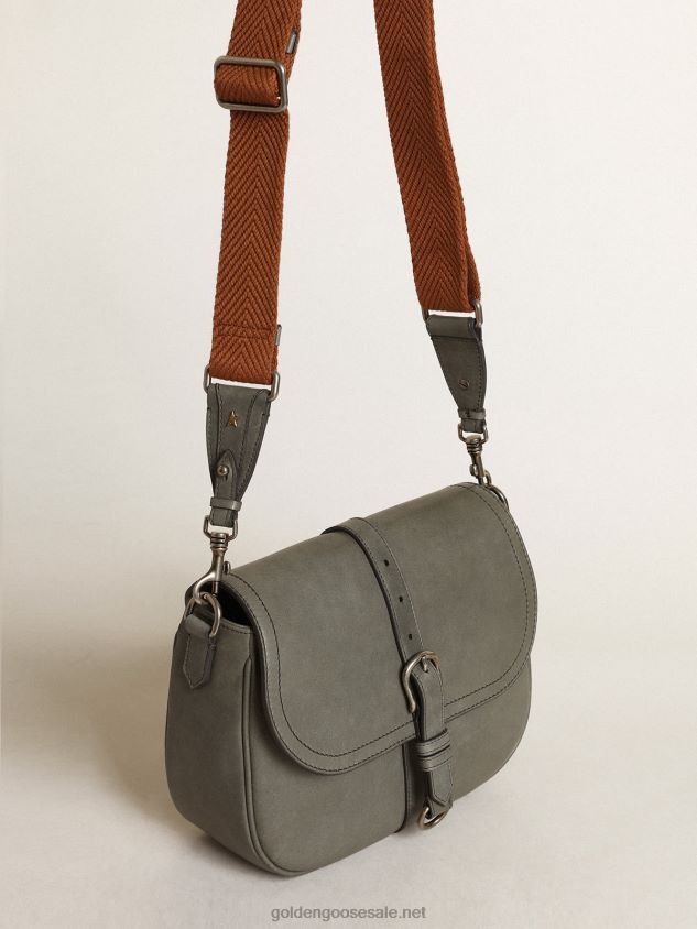 Medium Sally Bag in stone-gray leather with contrasting buckle and shoulder strap FN20N450 Women Golden Goose