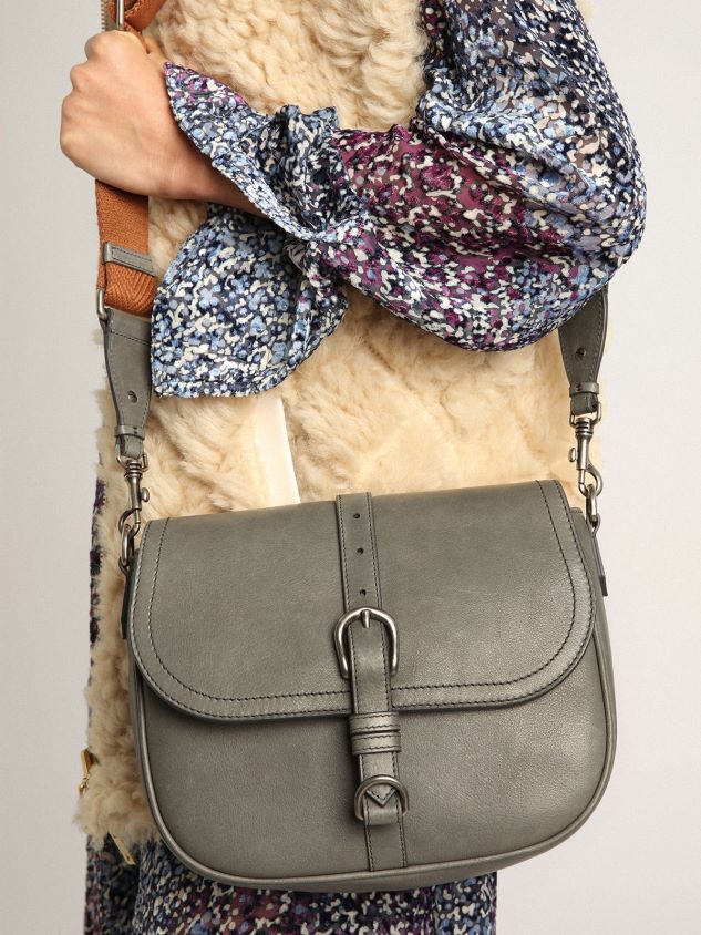 Medium Sally Bag in stone-gray leather with contrasting buckle and shoulder strap FN20N450 Women Golden Goose