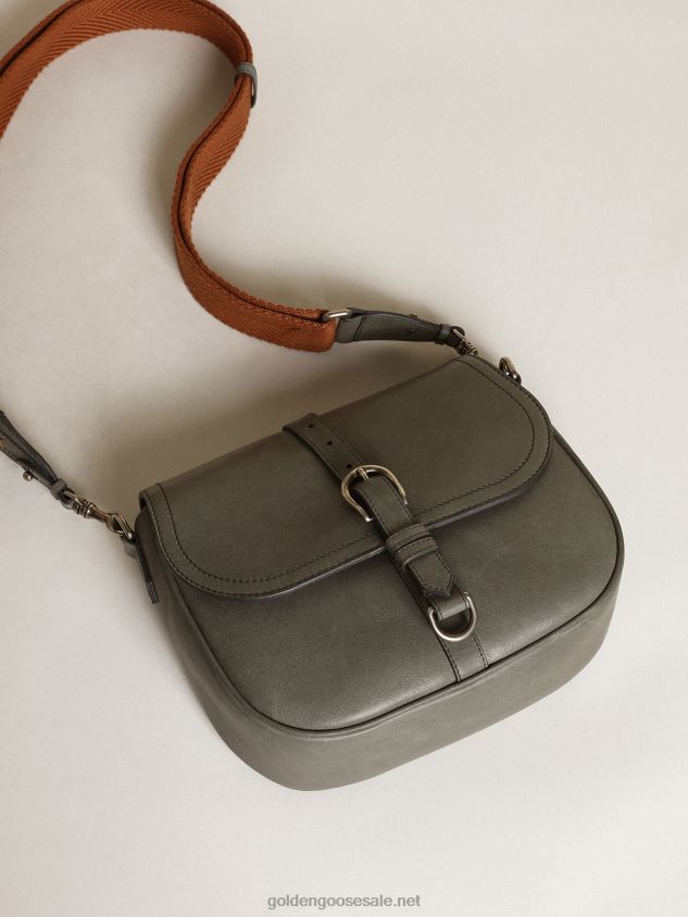 Medium Sally Bag in stone-gray leather with contrasting buckle and shoulder strap FN20N450 Women Golden Goose