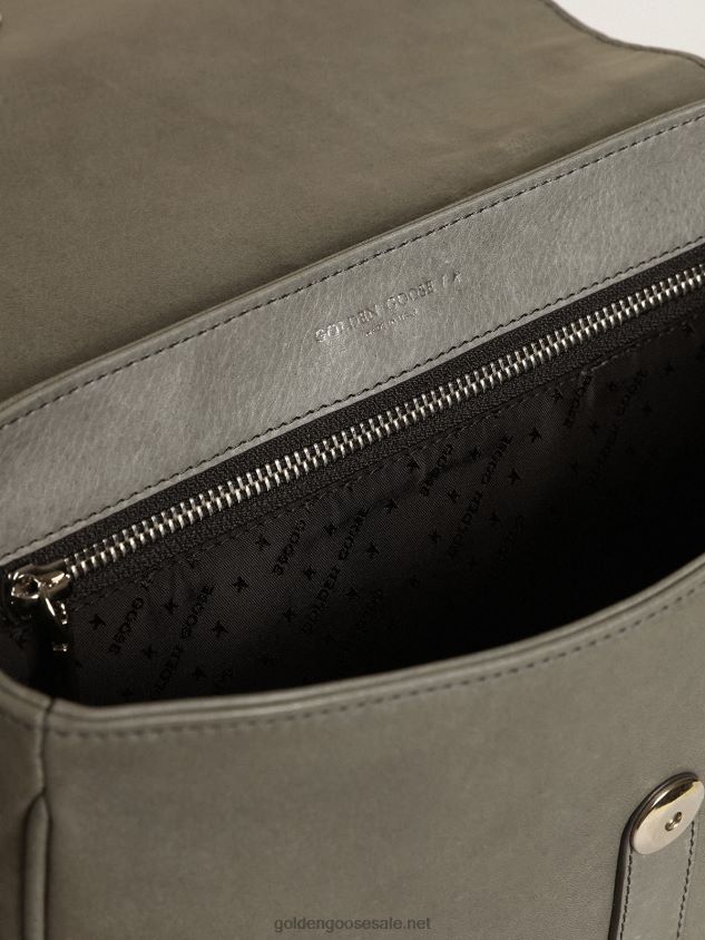 Medium Sally Bag in stone-gray leather with contrasting buckle and shoulder strap FN20N450 Women Golden Goose