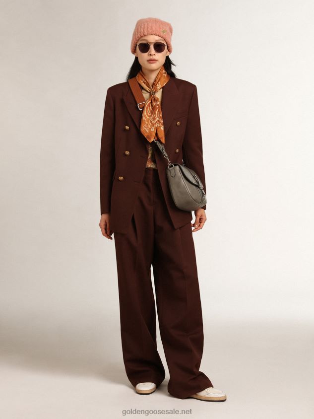 Medium Sally Bag in stone-gray leather with contrasting buckle and shoulder strap FN20N450 Women Golden Goose