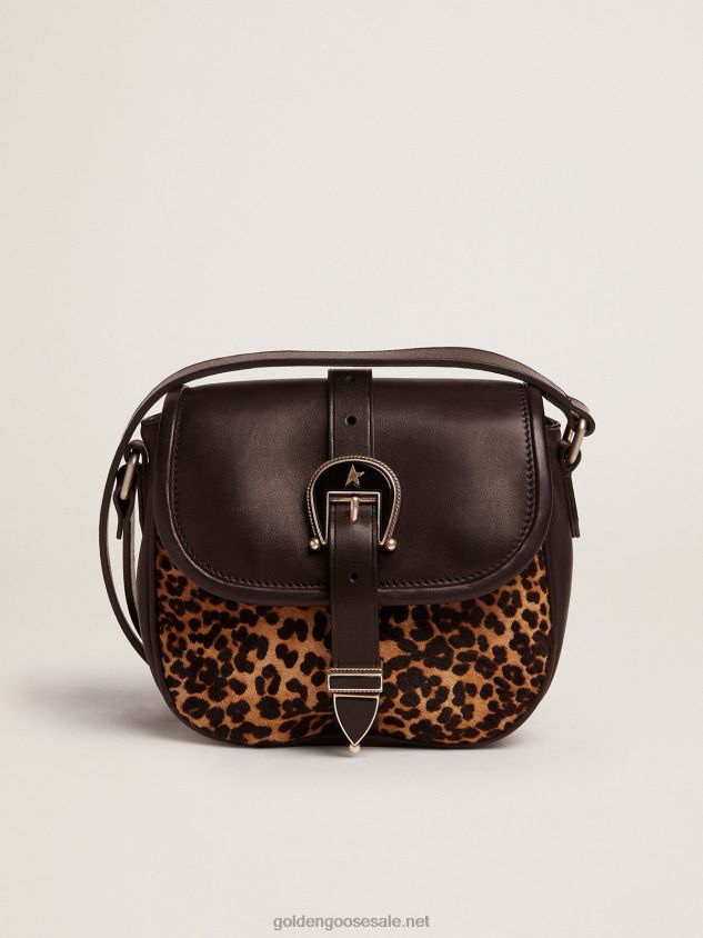 Small Rodeo Bag in black leather and leopard-print pony skin FN20N475 Women Golden Goose