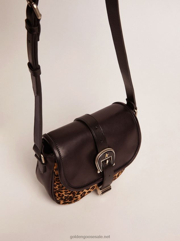 Small Rodeo Bag in black leather and leopard-print pony skin FN20N475 Women Golden Goose