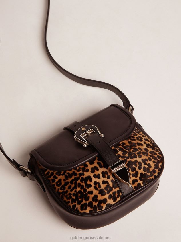 Small Rodeo Bag in black leather and leopard-print pony skin FN20N475 Women Golden Goose
