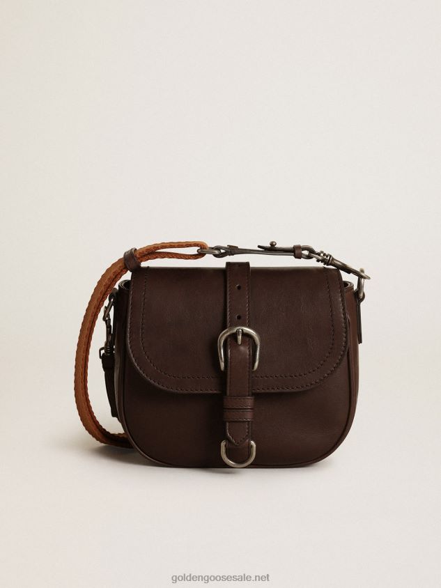 Small Sally Bag in dark brown leather with contrasting buckle and shoulder strap FN20N443 Women Golden Goose
