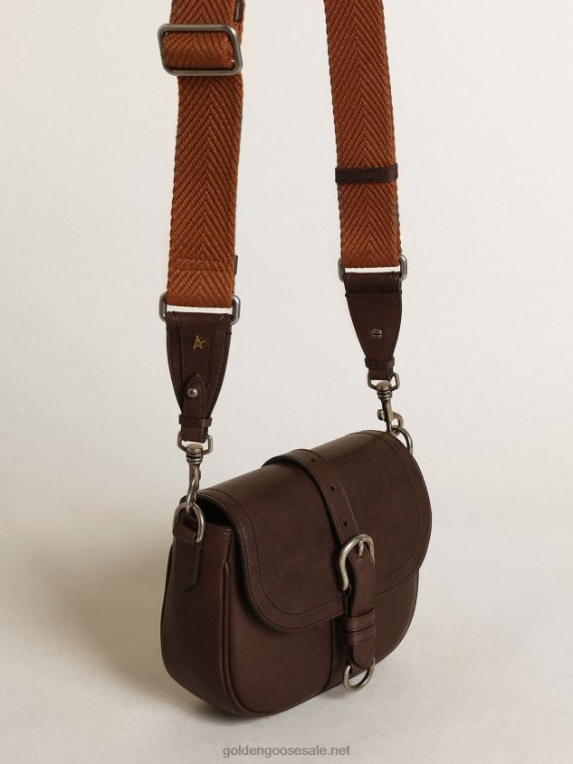 Small Sally Bag in dark brown leather with contrasting buckle and shoulder strap FN20N443 Women Golden Goose