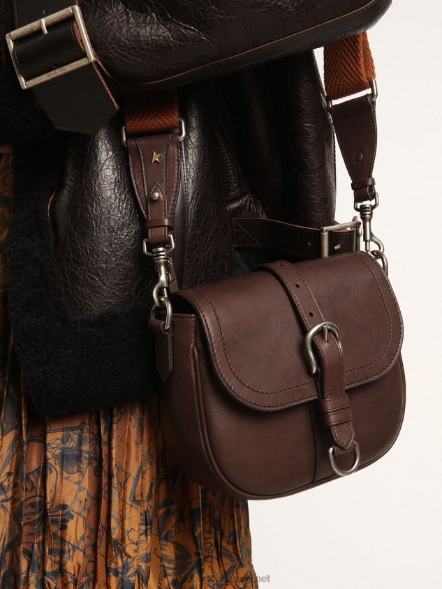 Small Sally Bag in dark brown leather with contrasting buckle and shoulder strap FN20N443 Women Golden Goose