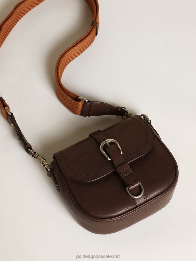 Small Sally Bag in dark brown leather with contrasting buckle and shoulder strap FN20N443 Women Golden Goose
